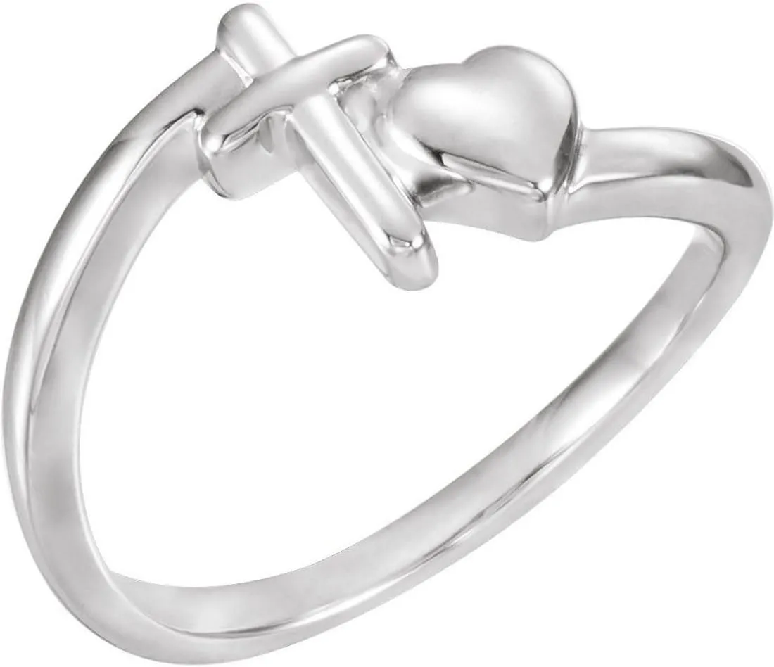 JewelryWeb 925 Sterling Silver Polished Religious Faith Cross/Love Heart Chastity Ring Size 7 Band Style-Ring for Women
