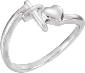 JewelryWeb 925 Sterling Silver Polished Religious Faith Cross/Love Heart Chastity Ring Size 7 Band Style-Ring for Women