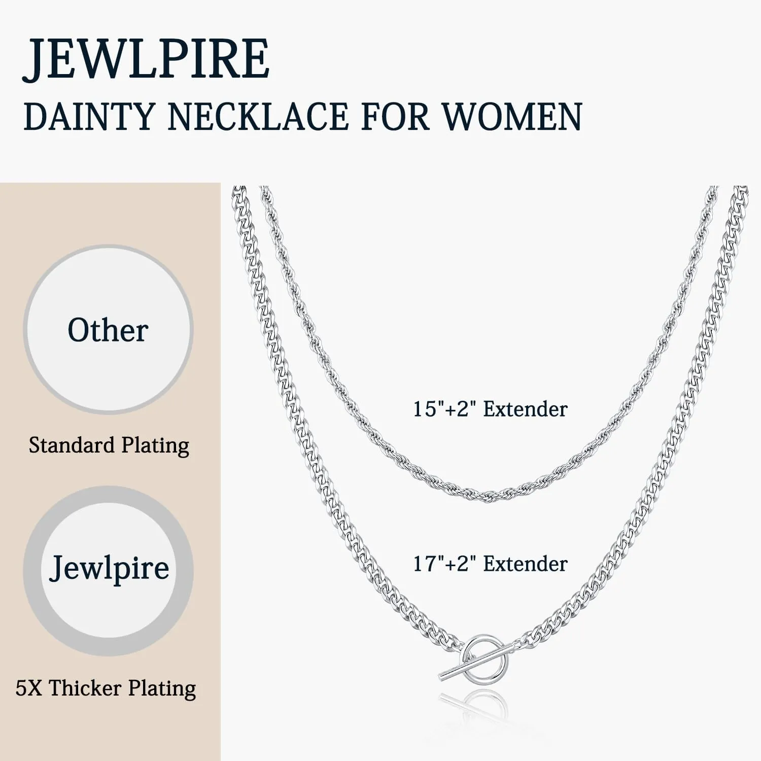 Jewlpire Gifts for Women Dainty Toggle Clasp Pendant Necklaces for Women, Silver / 14K Plated Gold Layered Necklaces for Women, Herringbone Necklace Cuban Link Paperclip Chain Jewelry for Women