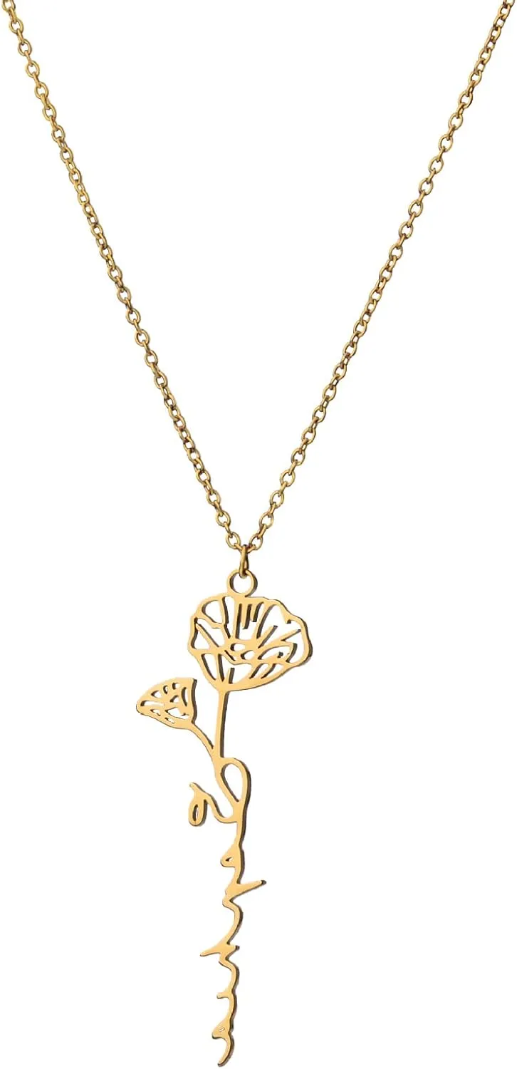 JINMA Personalized Birth Flower Name Necklace, Custom Birth Month Floral Necklace for Women Girlfriend Mother Sister Bridesmaids