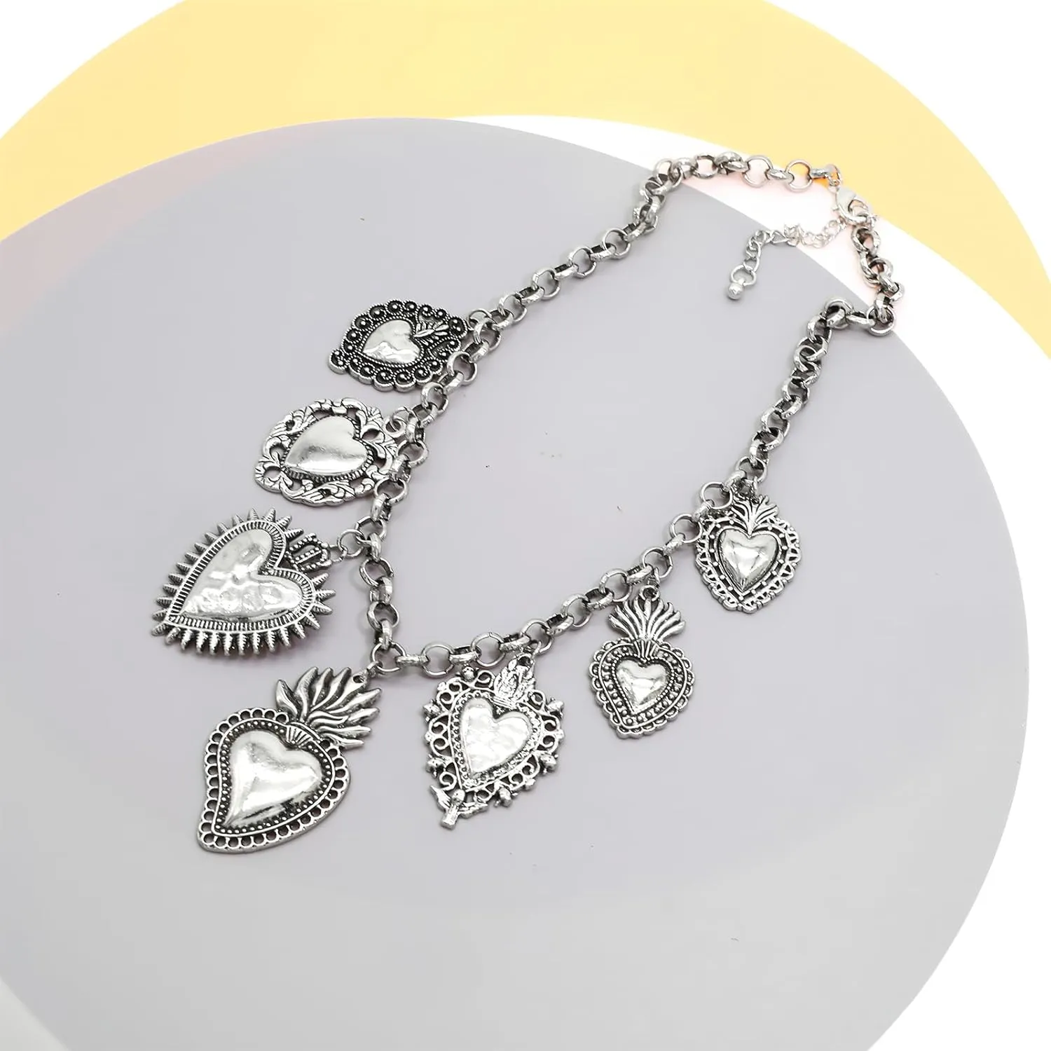 JNF Chunky Layer Heart Charm Necklace for Women Boho Heart Sun Flower Key Coins Charms Necklaces Paperclip Link Chain Necklace Y2K Statement Jewelry