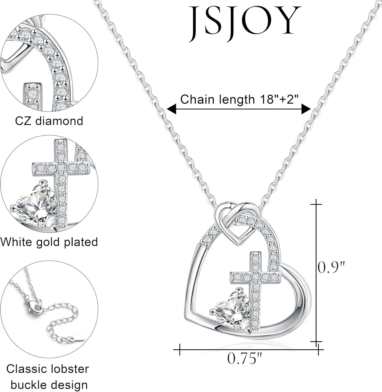 JSJOY Cross Necklace Christian Gifts for Women Heart Birthstone Necklace Religious Birthday Gifts for Mom Daughter Christmas Stocking Stuffers Baptism Confirmation Gifts for Teen Girls