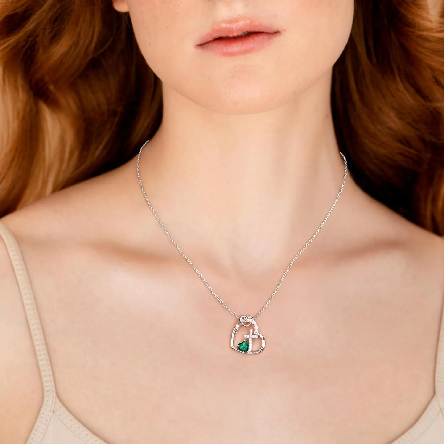 JSJOY Cross Necklace Christian Gifts for Women Heart Birthstone Necklace Religious Birthday Gifts for Mom Daughter Christmas Stocking Stuffers Baptism Confirmation Gifts for Teen Girls