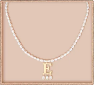 JSJOY Freshwater Pearl Necklace for Women 925 Sterling Silver Gold Initial A-Z Necklaces Anne Boleyn Necklaces Mother's Day Gifts Graduation Gifts 2025 Birthday Gifts for Her