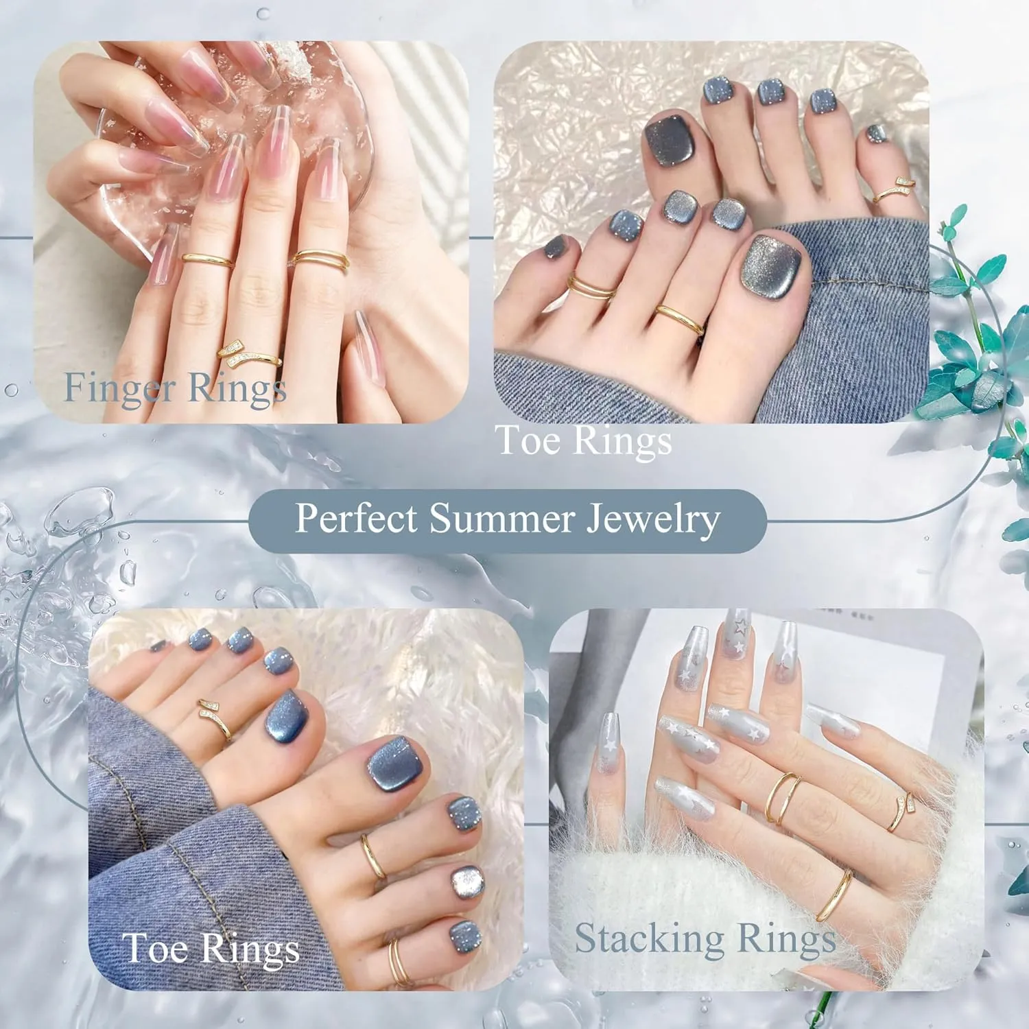 Jstyle 3PCS 14K Gold Filled Toe Rings for Women Adjustable Gold Toe Ring Set Open Band Simple CZ Daisy Flower Toe Rings Hawaiian Summer Beach Foot Jewelry for Women