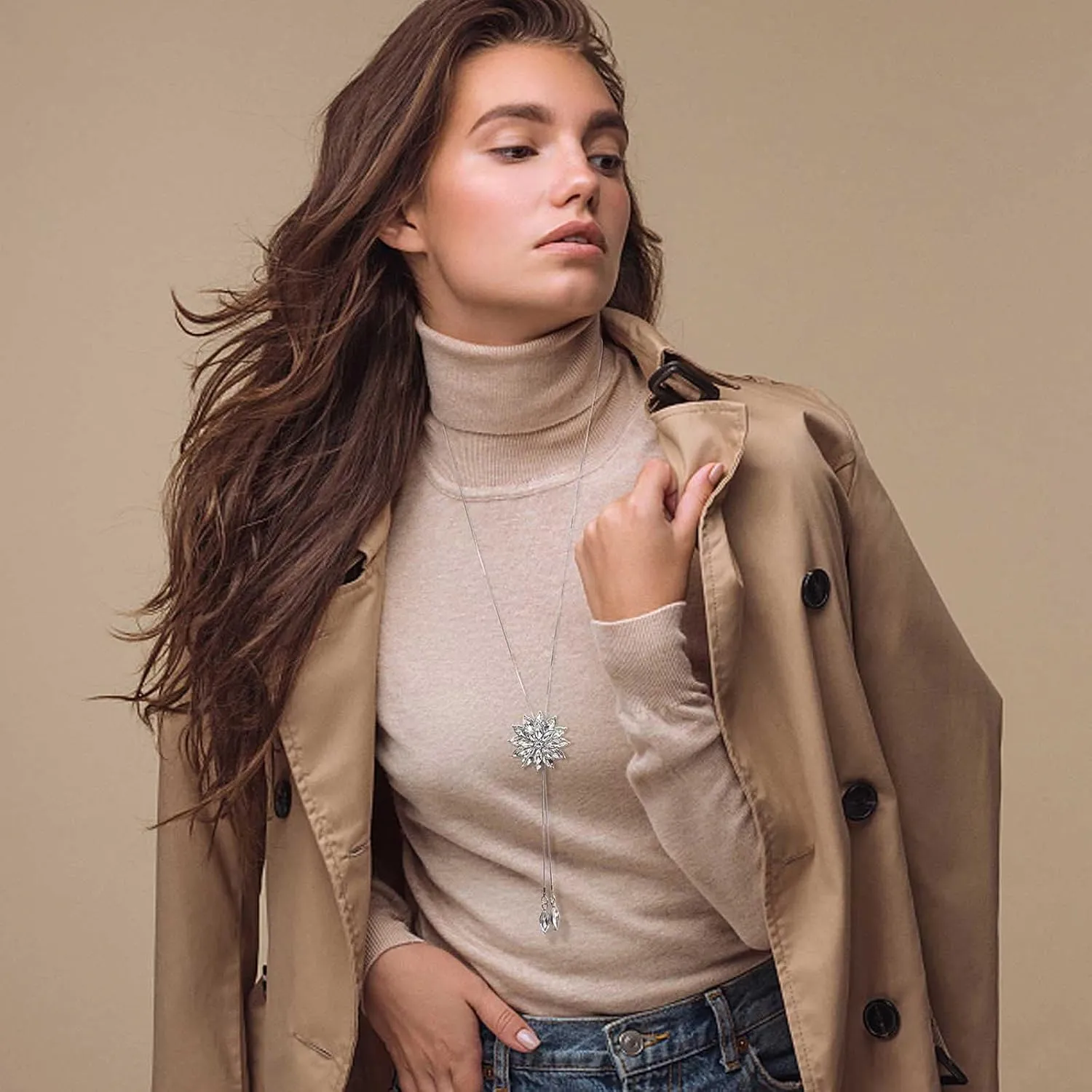 Jstyle 6Pcs Long Pendant Necklaces for Women Long Sweater Necklaces Silver Flower Tassel Disk Circle Leaf Statement Sweater Chain Necklace for Women Y Necklace Set Fashion Jewelry