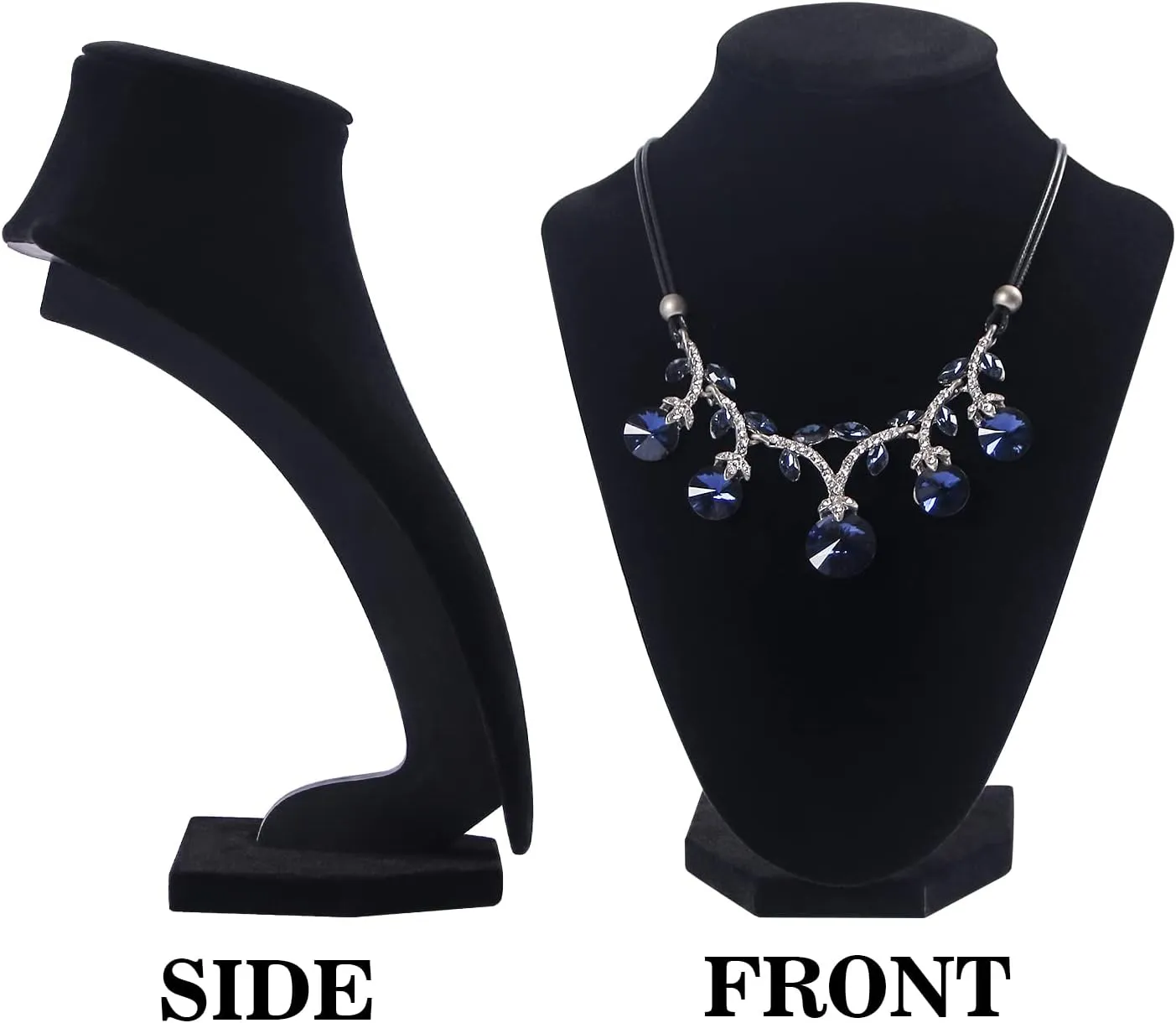 Julysky 3D Necklace Display Stand For Selling,Velvet Chain Jewelry Bust Holder Organizer (4, black)