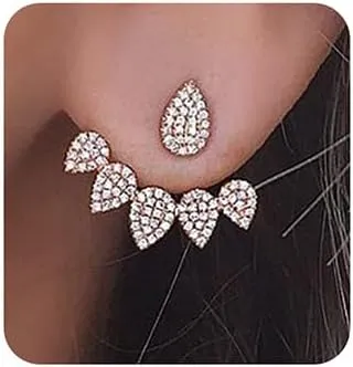 Jumwrit Ear Jacket Earrings Rhinestone Teardrop Stud Earrings Front Back Dangle Earrings for Women Ear Jacket Cuff EarringsSilver