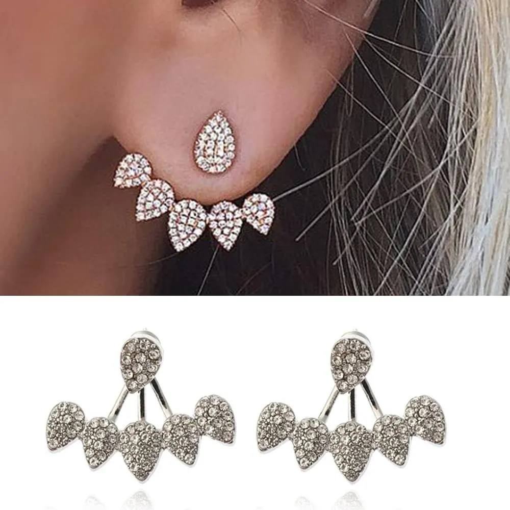 Jumwrit Ear Jacket Earrings Rhinestone Teardrop Stud Earrings Front Back Dangle Earrings for Women Ear Jacket Cuff EarringsSilver