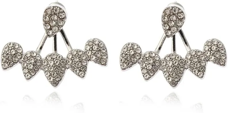 Jumwrit Ear Jacket Earrings Rhinestone Teardrop Stud Earrings Front Back Dangle Earrings for Women Ear Jacket Cuff EarringsSilver