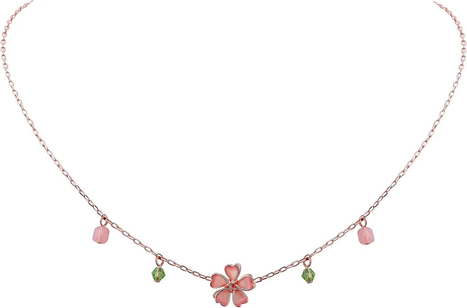 Kawaii Flower Pink Chain Necklace, Cherry Blossom Pressed Flower Pendant Necklace For Women, Wedding Gifts Aesthetic Jewelry Gifts For Friend