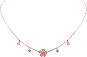 Kawaii Flower Pink Chain Necklace, Cherry Blossom Pressed Flower Pendant Necklace For Women, Wedding Gifts Aesthetic Jewelry Gifts For Friend