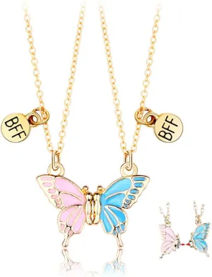 Kefley Best Friend Necklace for 2 Girls Magnetic Butterfly Matching Necklaces for Best Friends Birthday Christmas Gifts for Bff Bestie Necklace for 2 Magnet Necklace