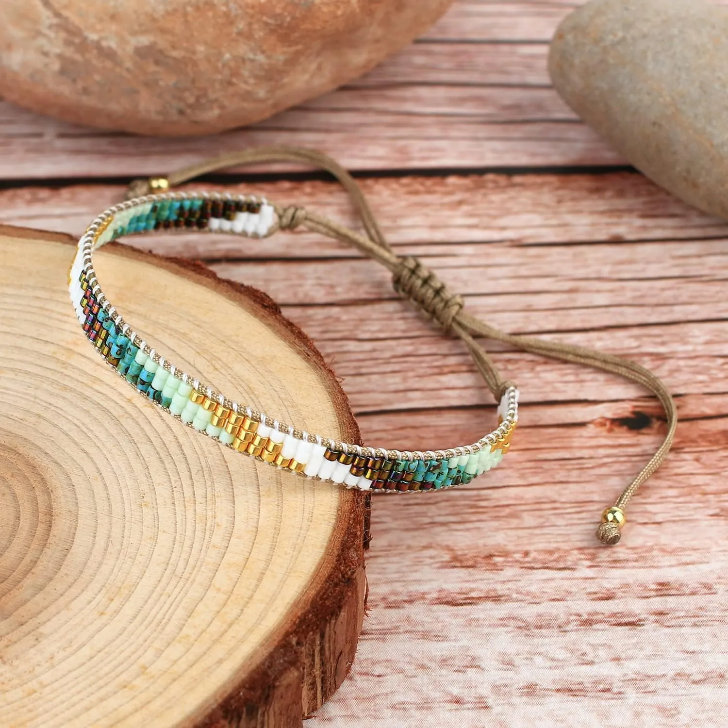 KELITCH Miyuki Seed Beaded Bracelets Bangle Handmade Friendship Braided Wrap Bracelet for Women Fashion Colorful Bracelets