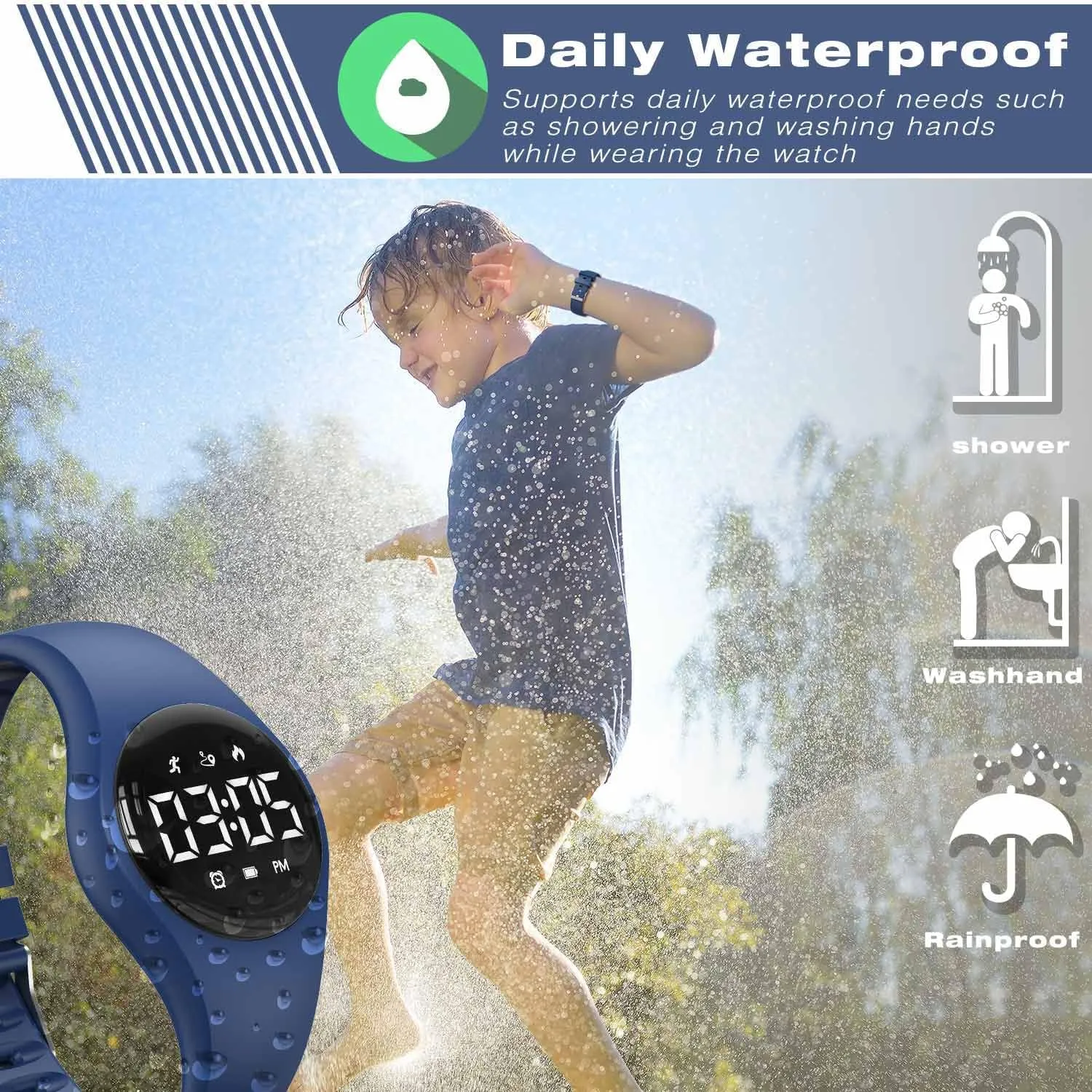 Kids Led Fitness Tracker Wristwatch, Digital Step Counter Watch, Waterproof Pedometer Watch, Calendar Alarm Clock for Children Boys Girls (Deep Blue)