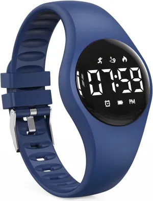 Kids Led Fitness Tracker Wristwatch, Digital Step Counter Watch, Waterproof Pedometer Watch, Calendar Alarm Clock for Children Boys Girls (Deep Blue)