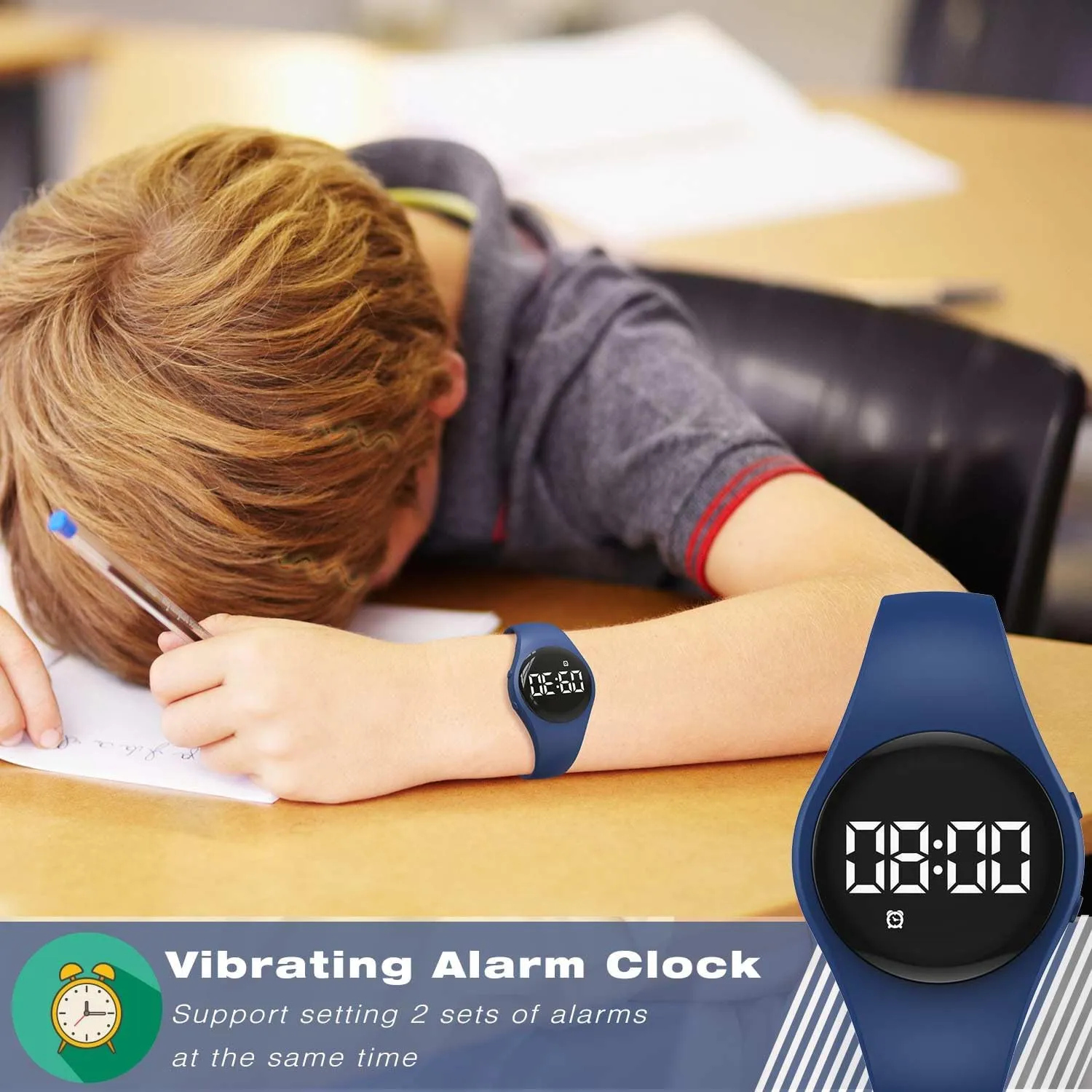 Kids Led Fitness Tracker Wristwatch, Digital Step Counter Watch, Waterproof Pedometer Watch, Calendar Alarm Clock for Children Boys Girls (Deep Blue)