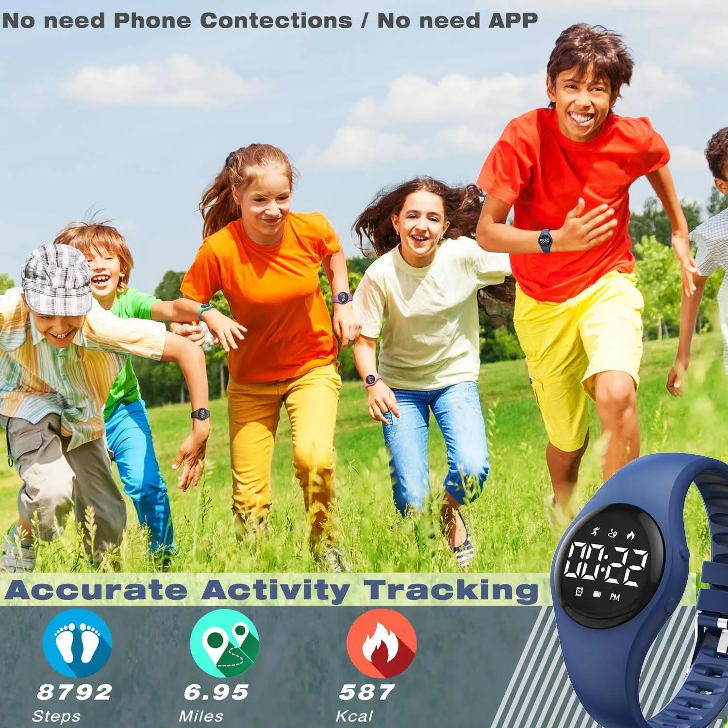 Kids Led Fitness Tracker Wristwatch, Digital Step Counter Watch, Waterproof Pedometer Watch, Calendar Alarm Clock for Children Boys Girls (Deep Blue)