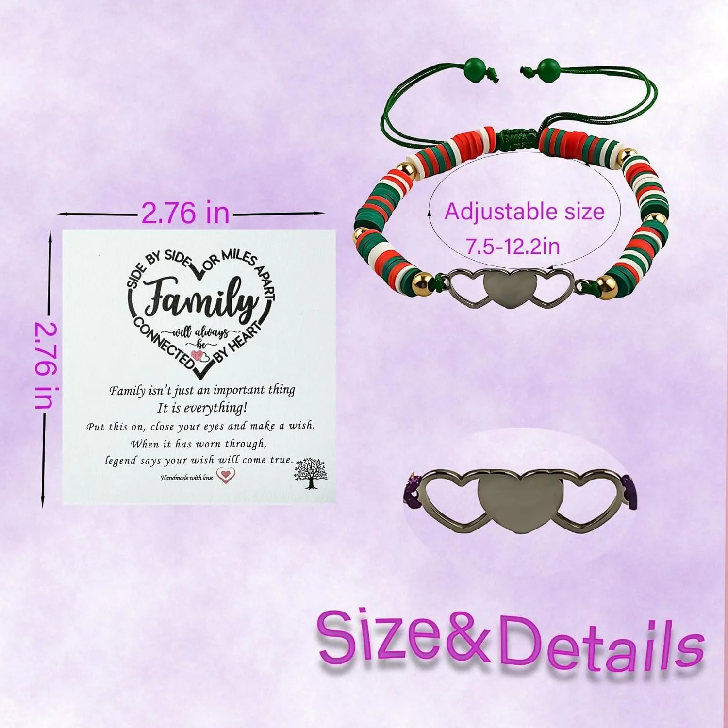 KIDZVEFUN 3PCS Big Sister Little Sister Matching Bracelets Sister Hearted Beaded Bracelet for Women, Sister Bracelets for 3, Matching Sister Bracelets for Christmas Day Gift