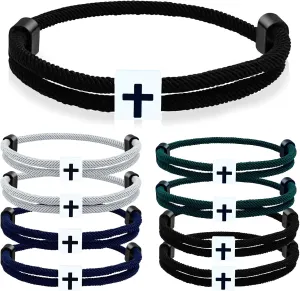 KOLODOGO 8PCS Friendship Braided Cross Bracelet Adjustable Handmade Bracelet for Men Women Surfing Bracelet with Metal Knot Baptism Bracelets Gifts