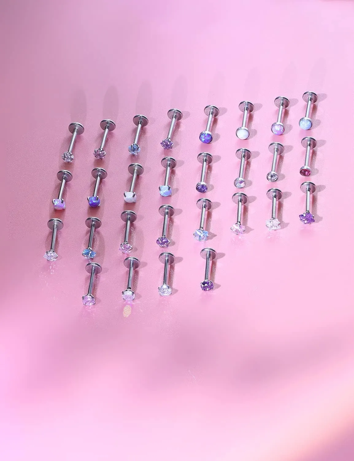 Kridzisw 20G 18G Push in Threadless Nose Rings Stud Stainless Steel Straight Heart Star Opal Nose Rings Piercing Jewelry for Women Men CZ 2MM 2.5MM 3MM 16PCS-28PCS