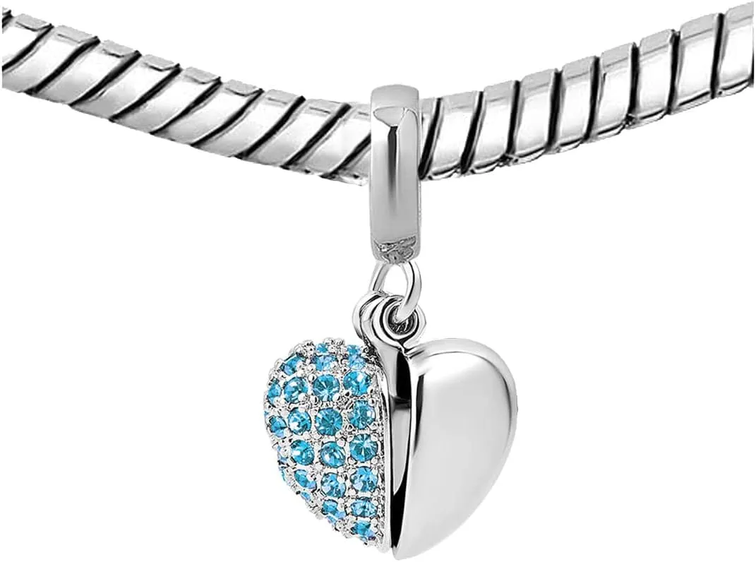 KunBead Sister I Love You Heart Birthstone Dangle Charms for Bracelets Necklace Birthday Gift for Women