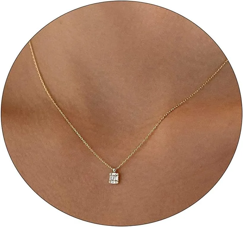 Kyerlyn Diamond Necklaces for Women,Dainty Gold Necklace 14k Gold Plated Minimalist CZ Necklace Simple Diamond Choker Necklaces for Women Trendy Jewelry Gifts for Women