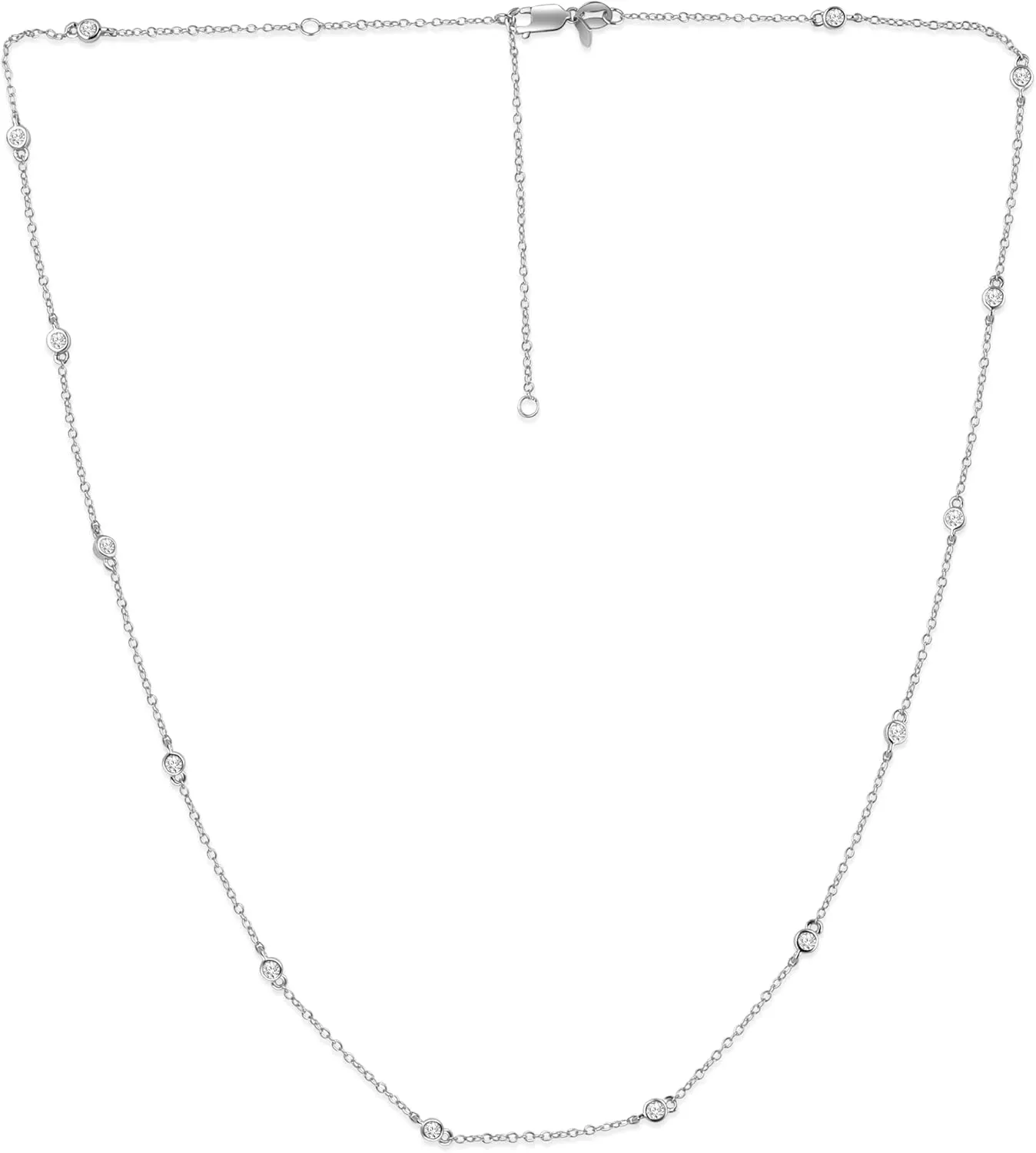 La Joya 1/2-2 CT. TW. Diamond Station Layering Necklaces | 925 Sterling Silver | 36 & 20 Inch Women's Gorgeous Diamond Jewelry