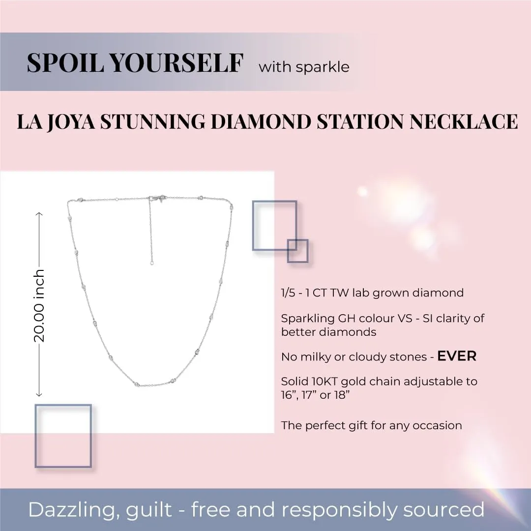 La Joya 1/2-2 CT. TW. Diamond Station Layering Necklaces | 925 Sterling Silver | 36 & 20 Inch Women's Gorgeous Diamond Jewelry