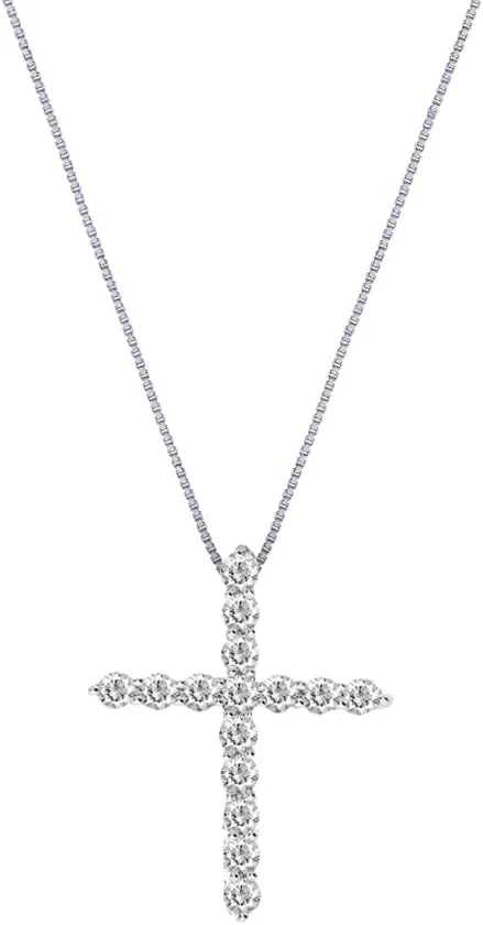 Lab Grown Diamond Cross Necklace For Women | GH Color VS/SI Clarity 1/6-1/2 CT. TW. Diamond Pendant Necklace in 925 Sterling Silver | Stunning Diamond Jewelry for Women