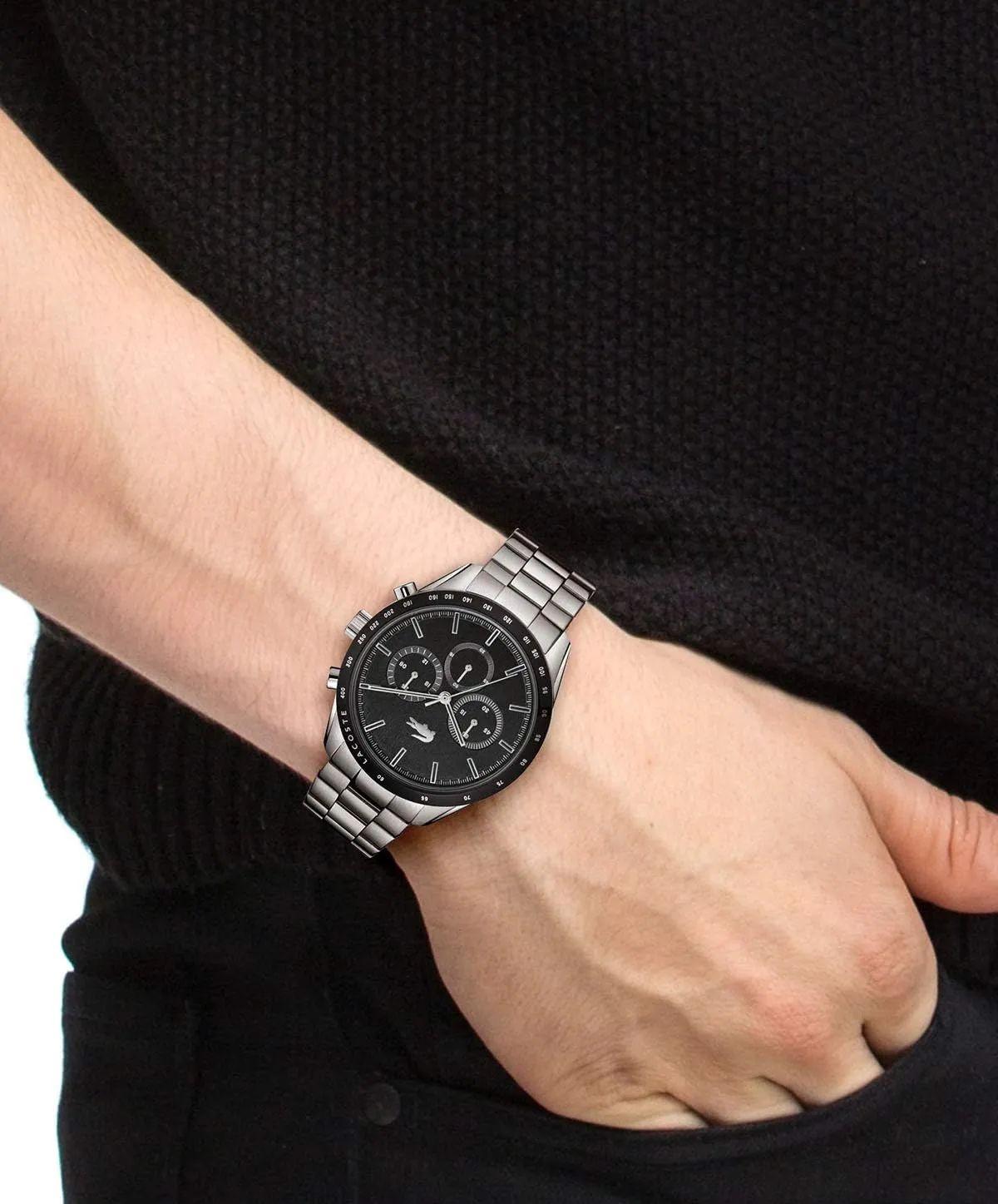 Lacoste Boston Men's Chronograph Watch - Classic Stainless Steel - Tachymeter - Water Resistant up to 5ATM/50 Meters - Modern Design for Him - 42mm