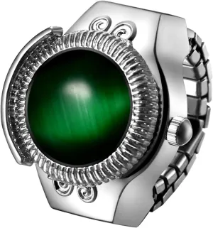 Lancardo Elastic Ring Watch: Quartz Analog Silver Stretch Band Bling Cat Eye Crystal Openable Case Finger Watch Men Women Christmas Birthday