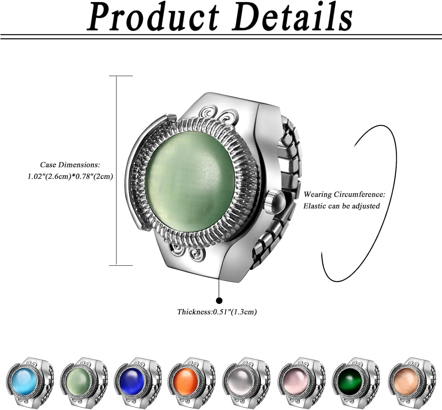 Lancardo Elastic Ring Watch: Quartz Analog Silver Stretch Band Bling Cat Eye Crystal Openable Case Finger Watch Men Women Christmas Birthday
