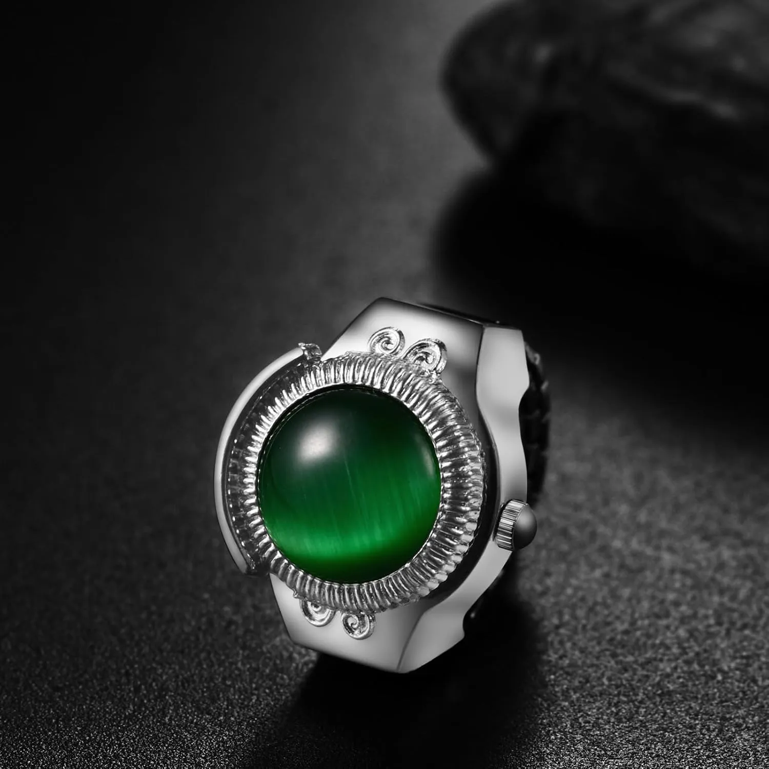 Lancardo Elastic Ring Watch: Quartz Analog Silver Stretch Band Bling Cat Eye Crystal Openable Case Finger Watch Men Women Christmas Birthday