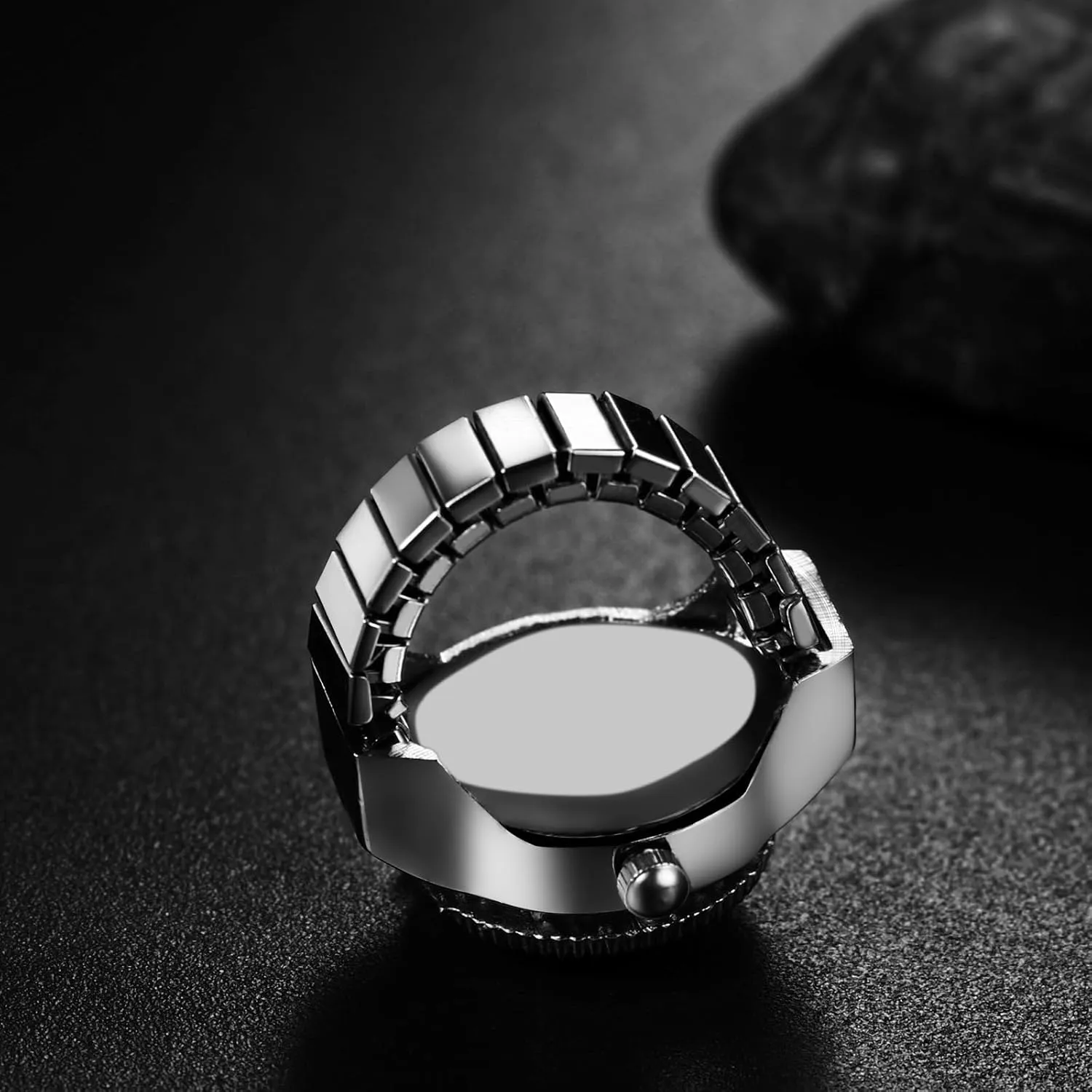 Lancardo Elastic Ring Watch: Quartz Analog Silver Stretch Band Bling Cat Eye Crystal Openable Case Finger Watch Men Women Christmas Birthday