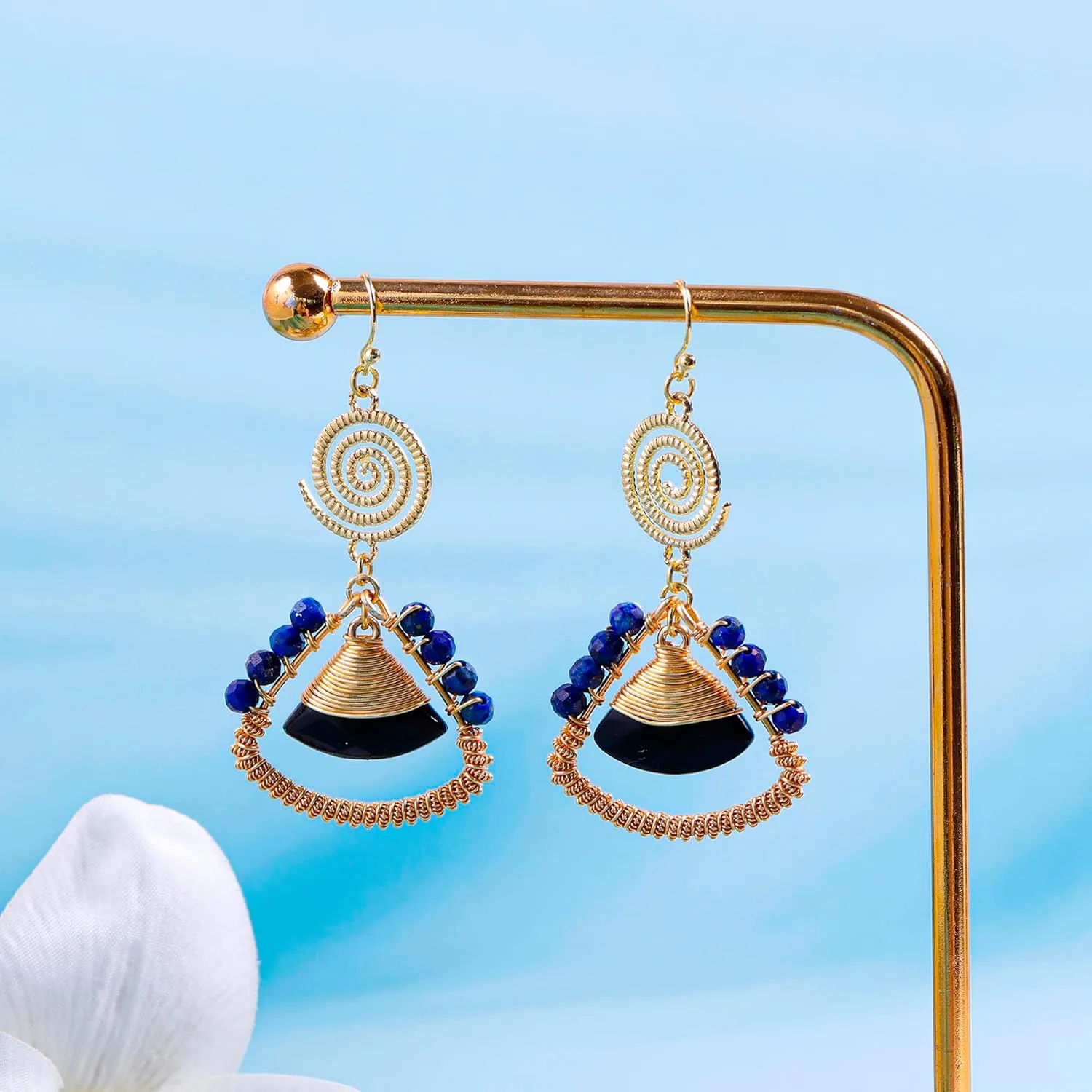 Lapis Lazuli Earrings - Bohemian Style Handmade Long Tassel Earrings - Emperor Stone Earrings For Women