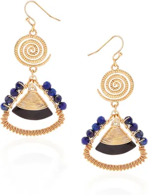 Lapis Lazuli Earrings - Bohemian Style Handmade Long Tassel Earrings - Emperor Stone Earrings For Women