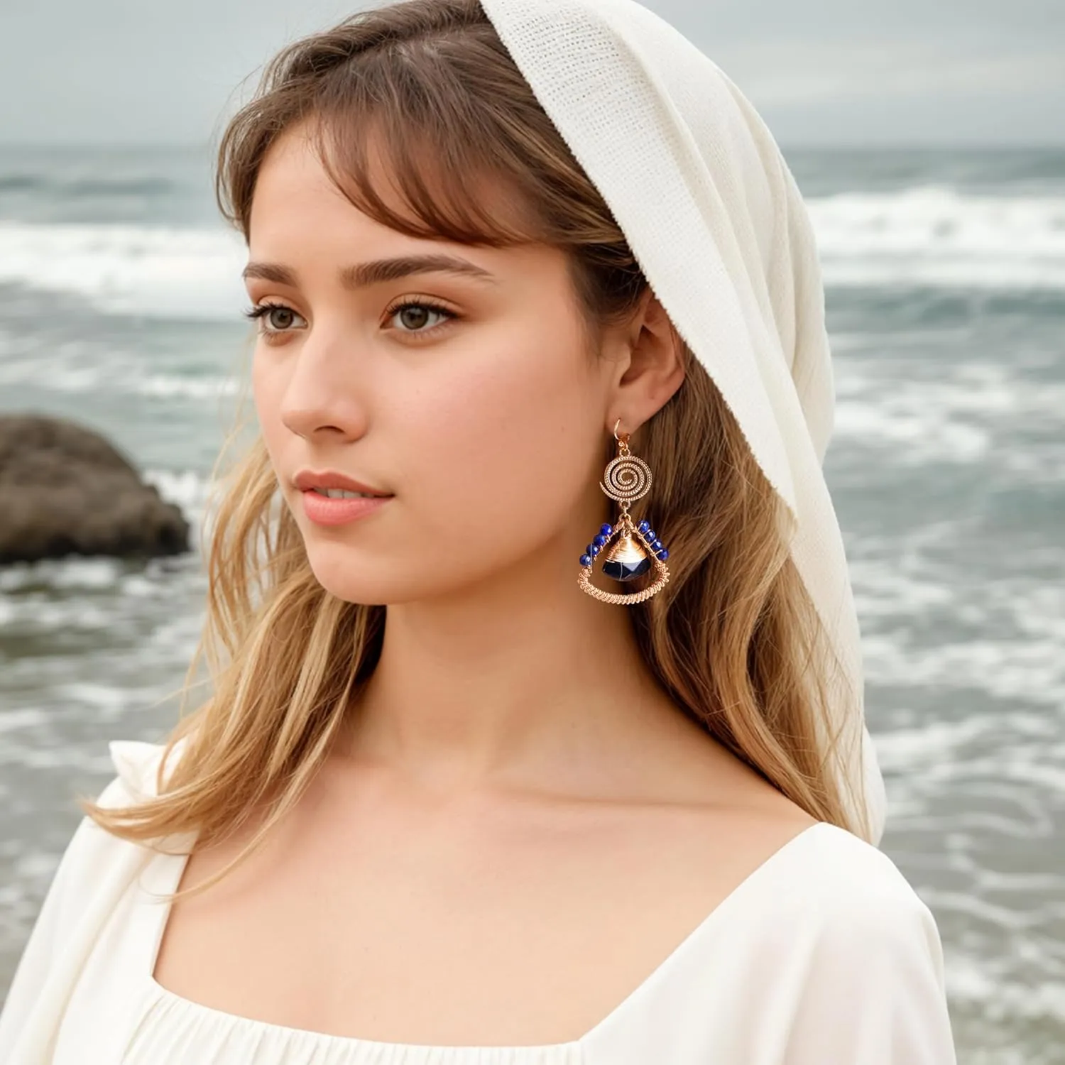 Lapis Lazuli Earrings - Bohemian Style Handmade Long Tassel Earrings - Emperor Stone Earrings For Women