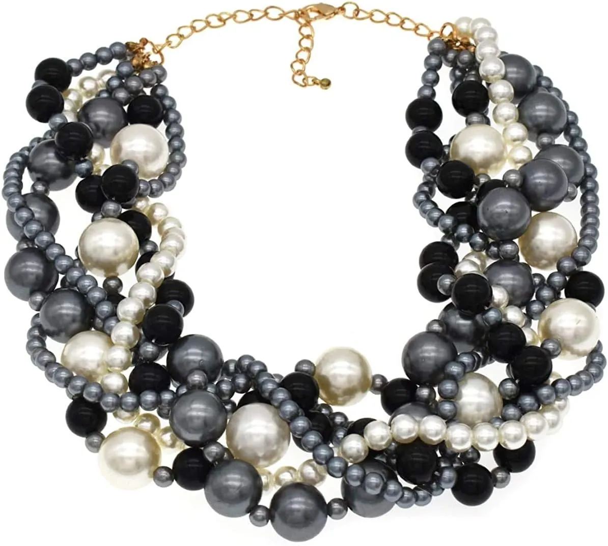 Large Pearl Choker Necklace For Women Statement Necklace Costume Jewelry Simulated Big Pearl Strand Chunky Bib Necklace Beaded Pearl