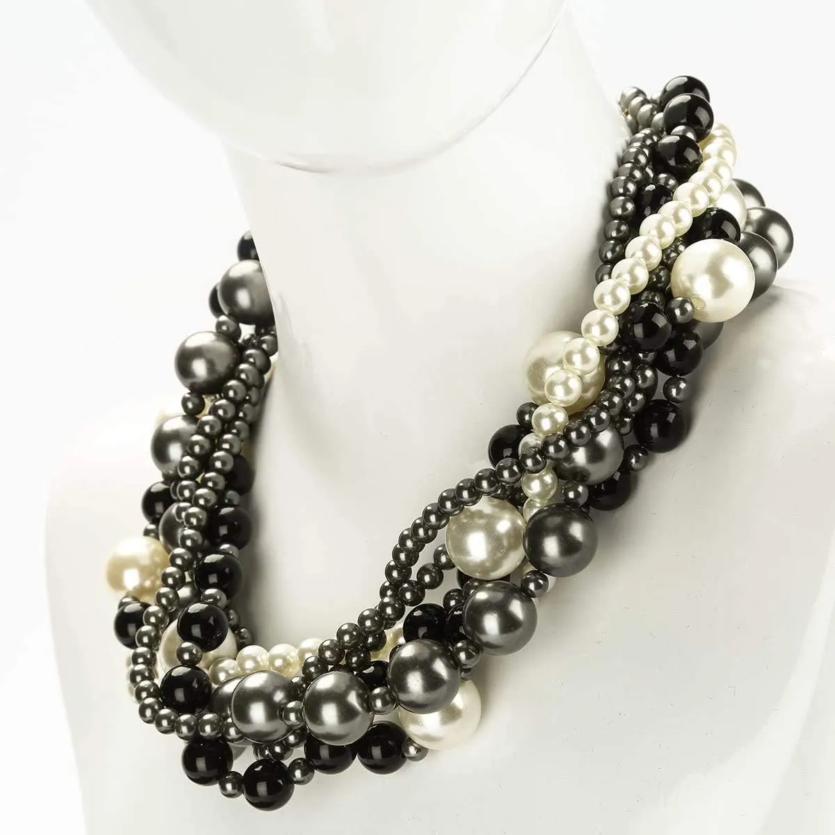 Large Pearl Choker Necklace For Women Statement Necklace Costume Jewelry Simulated Big Pearl Strand Chunky Bib Necklace Beaded Pearl