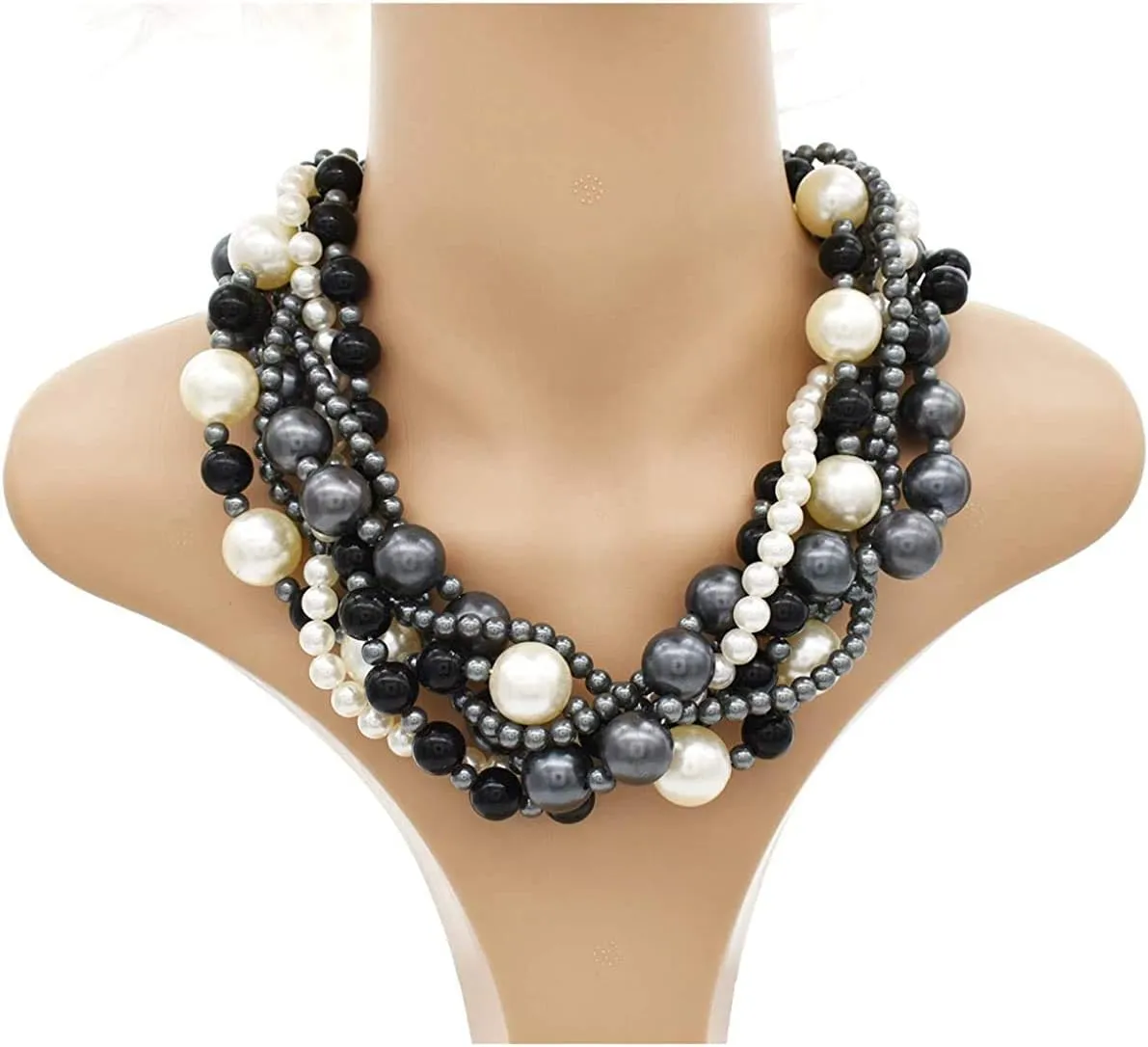 Large Pearl Choker Necklace For Women Statement Necklace Costume Jewelry Simulated Big Pearl Strand Chunky Bib Necklace Beaded Pearl