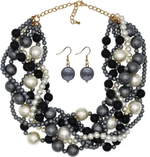 Large Pearl Choker Necklace For Women Statement Necklace Costume Jewelry Simulated Big Pearl Strand Chunky Bib Necklace Beaded Pearl