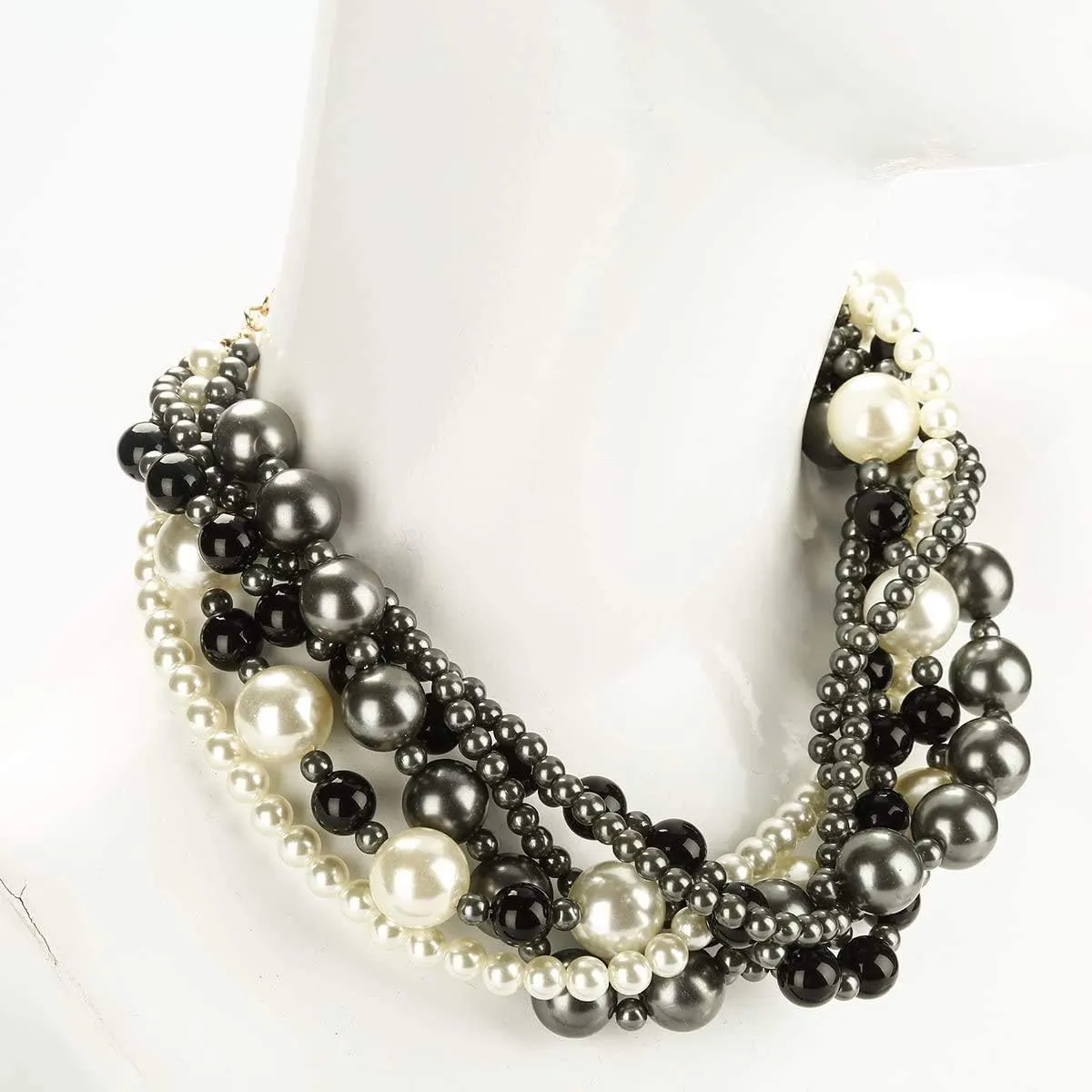 Large Pearl Choker Necklace For Women Statement Necklace Costume Jewelry Simulated Big Pearl Strand Chunky Bib Necklace Beaded Pearl