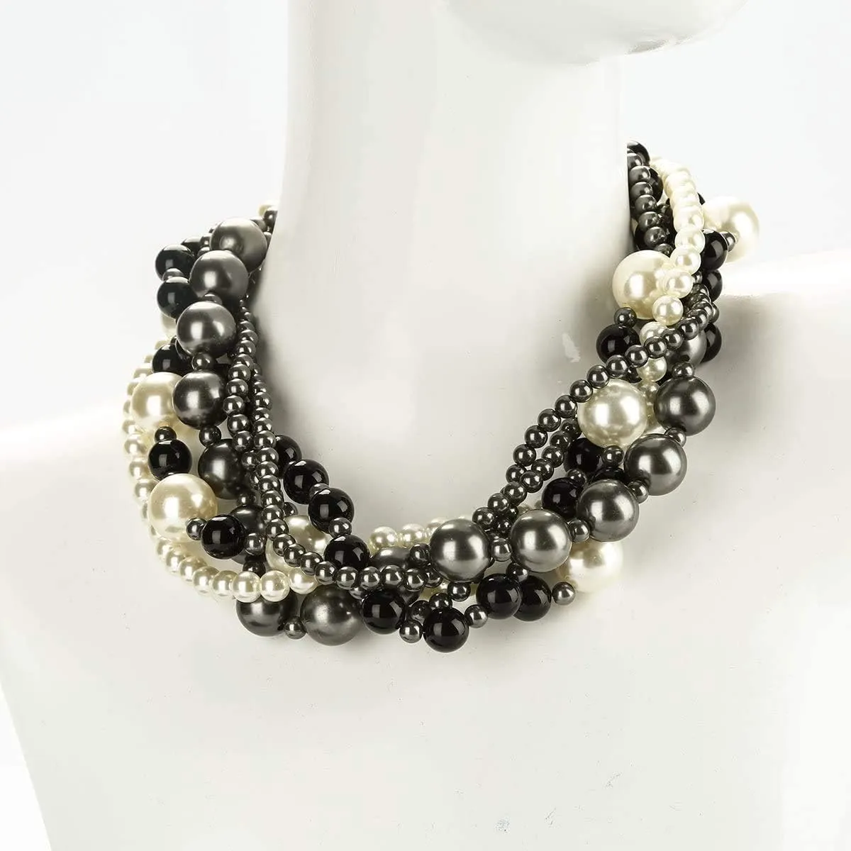 Large Pearl Choker Necklace For Women Statement Necklace Costume Jewelry Simulated Big Pearl Strand Chunky Bib Necklace Beaded Pearl