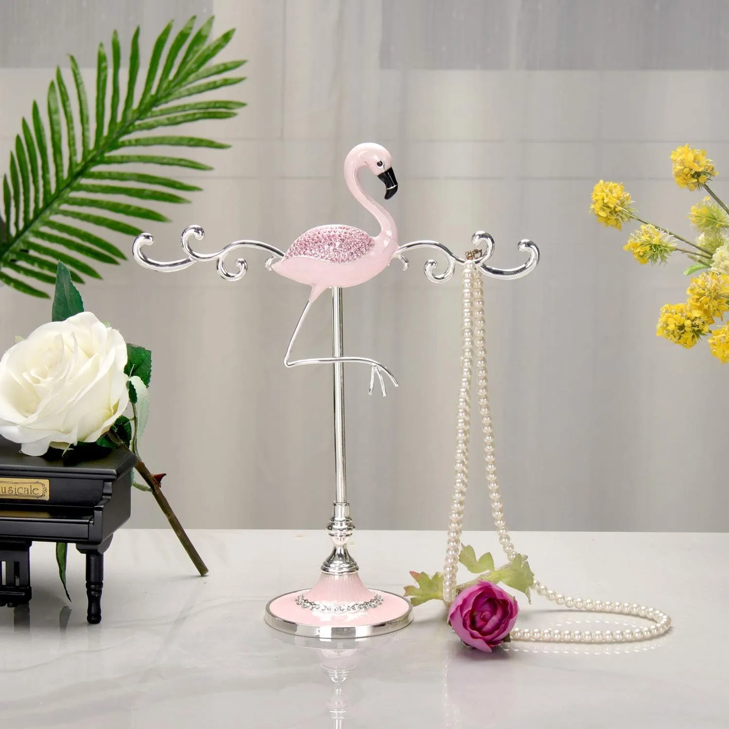 LASODY Jewelry Tray Showcase Display Organizer Rings Earrings Necklaces Bracelet Watch Vintage Buttons Box Gifts for Girls Women (Flamingo)