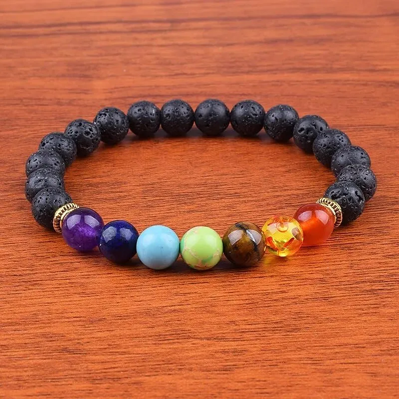 Lava 7 Bracelets & Bangles Balance Beads Buddha Prayer Elastic Bracelet Men Natural Stone Jewelry Gifts pulseira