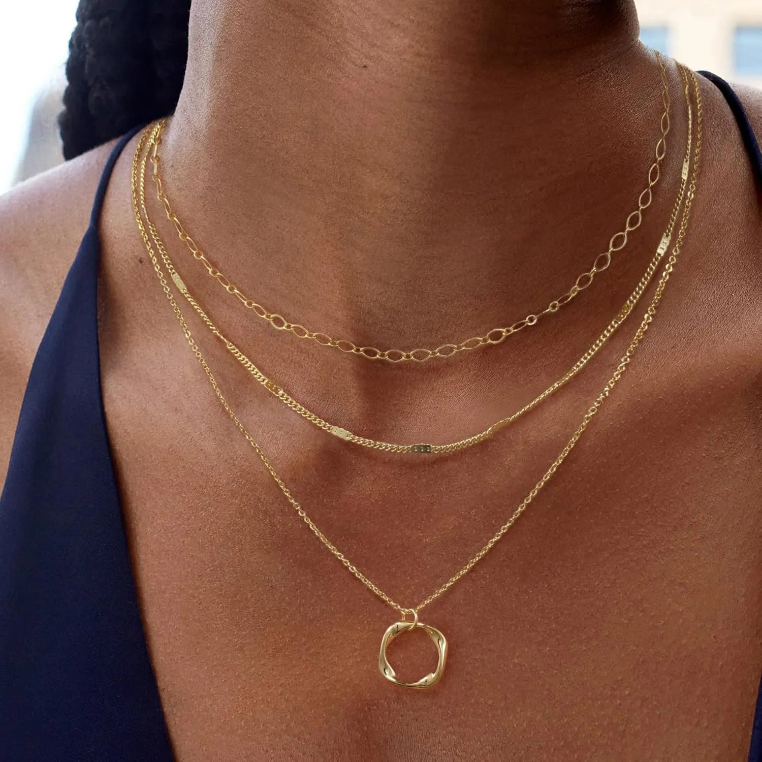 Layered Necklace for Women, Dainty 14K Gold Plated Snake Choker Necklaces Gold Herringbone Paperclip Chain CZ Pendant Simple Cubic Zirconia Necklace Jewelry Set for Women Girls