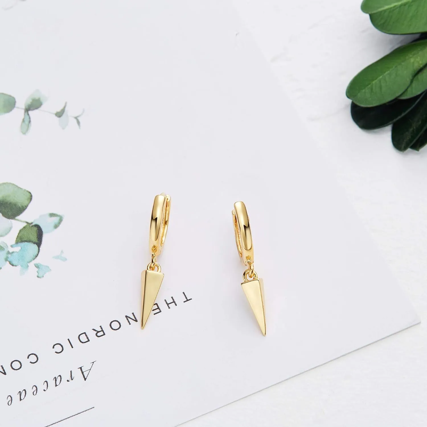 Ldurian Spike Earrings for Women - 14K Gold-Plated Huggie with CZ, Cross Starfish, Lock Drop Earring for Women