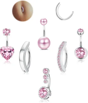 LOLIAS Silver/Gold Plated Belly Button Rings Surgical Stainless Steel Belly Rings CZ Clicker Belly Button Piercings for Women Navel Piercings Pack,Silver/Gold