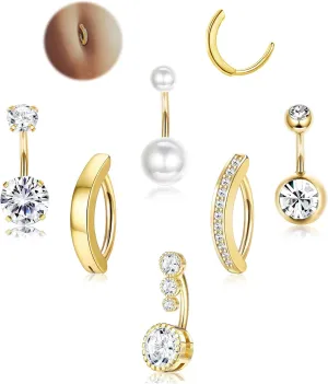 LOLIAS Silver/Gold Plated Belly Button Rings Surgical Stainless Steel Belly Rings CZ Clicker Belly Button Piercings for Women Navel Piercings Pack,Silver/Gold